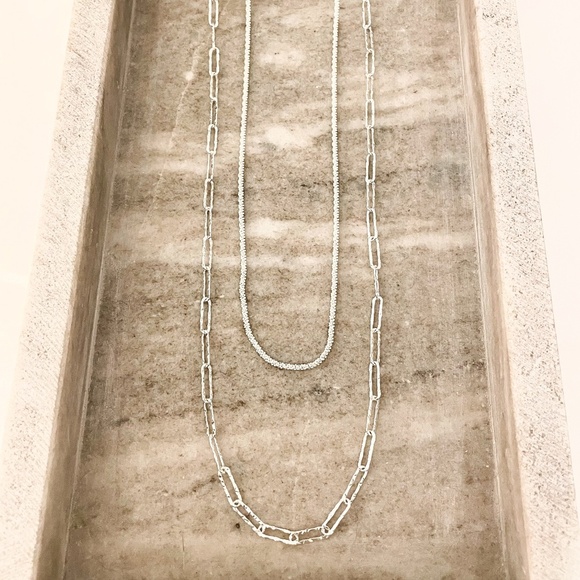 925 Sterling Silver Sequin Shiny Necklace Paperclip Chain Link Necklace - Picture 1 of 3
